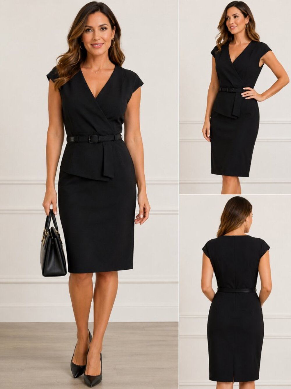 NWT Anne Klein Black Belted Sheath Dress Women’s Size 14 MSRP $148